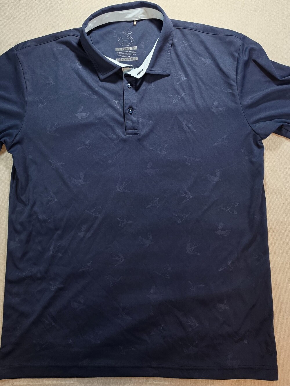 Cool Swannies Golf Men's Navy Polo Shirt with Subtle Bird Jacquard